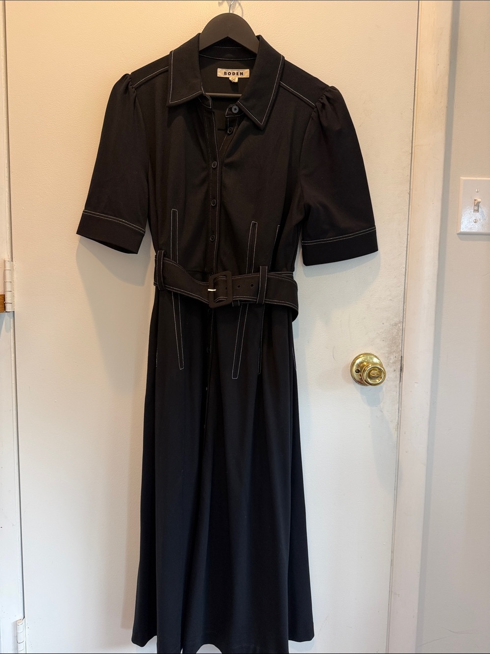 Boden Black Midi Shirt Dress with Contrast Stitching